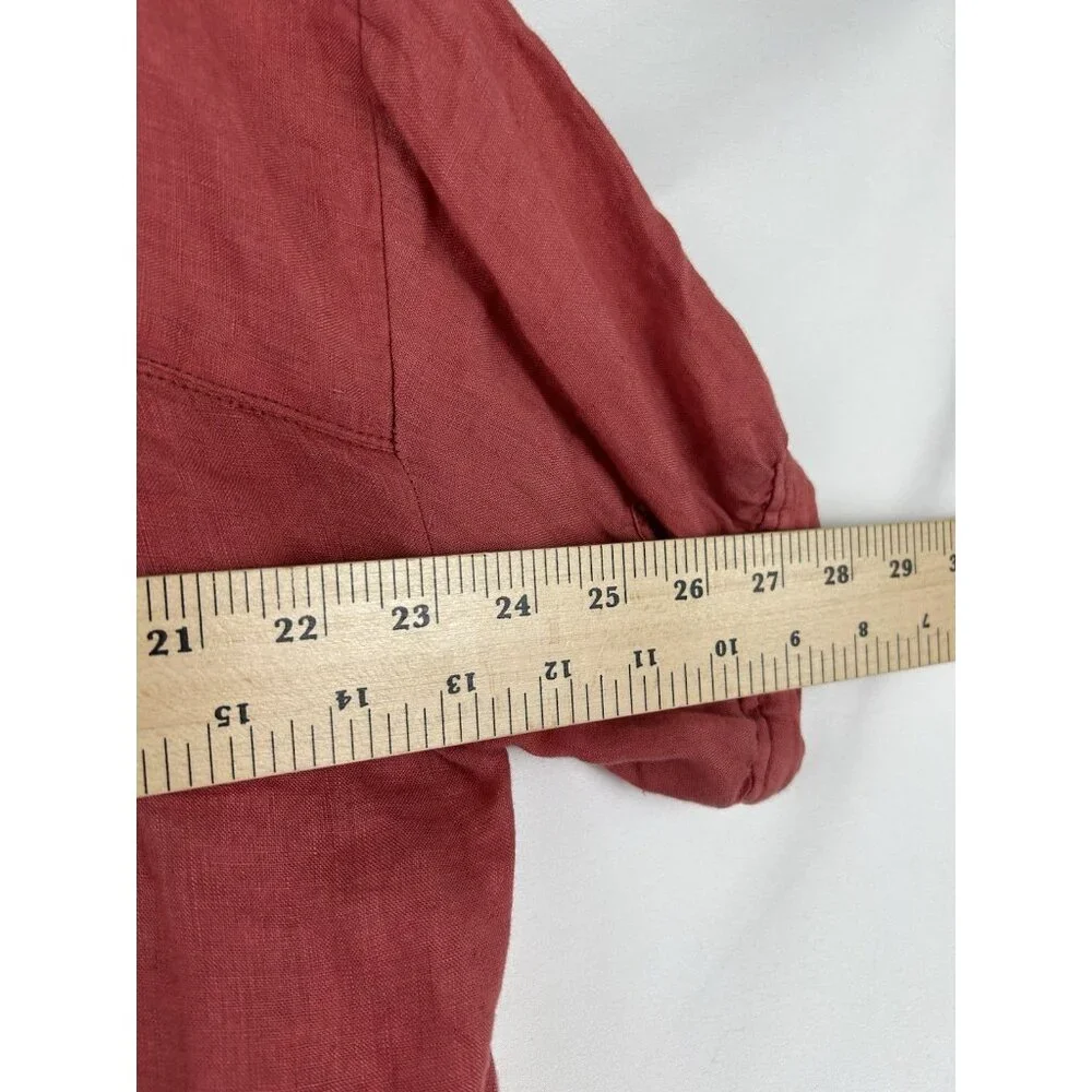 PILCRO Anthropologie Size M 100% Linen Surf Button Down Short Sleeve Shirt Pink - Picture 4 of 13